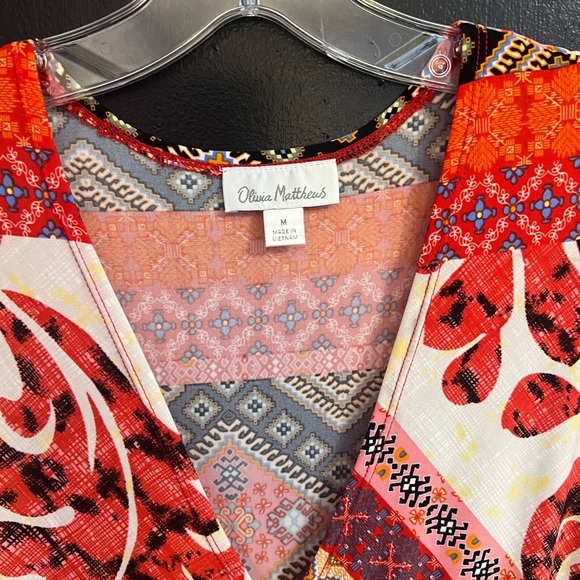 Olivia Matthews Red Mixed-Print Handkerchief Hem Dress - Picture 3 of 4